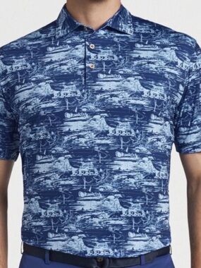 Peter Millar summer comfort golf Two-Tone Blue Scenic Print Polo